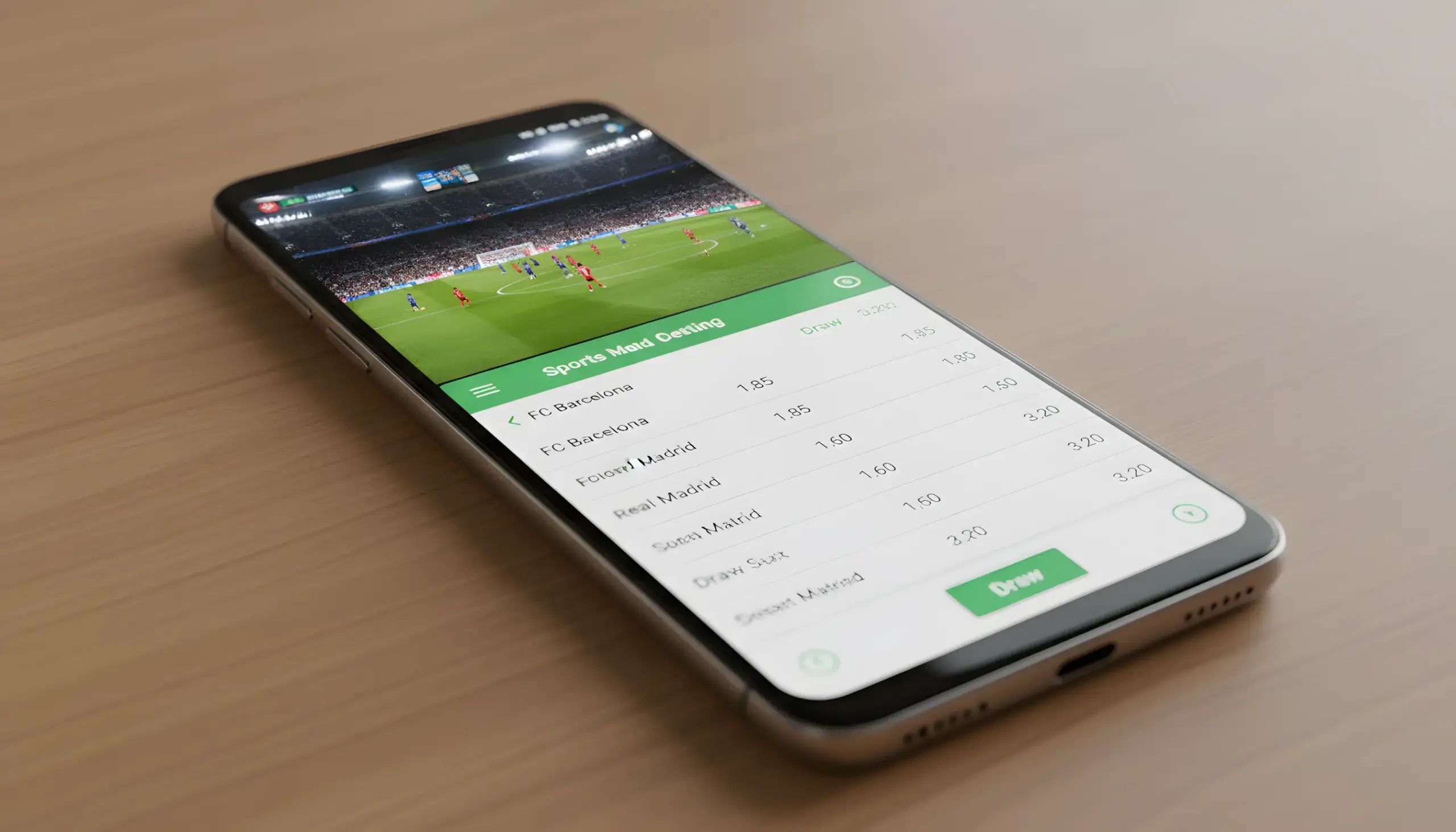 Smartphone Android en modo pantalla dividida mostrando streaming deportivo en la mitad superior y app de apuestas en la inferior