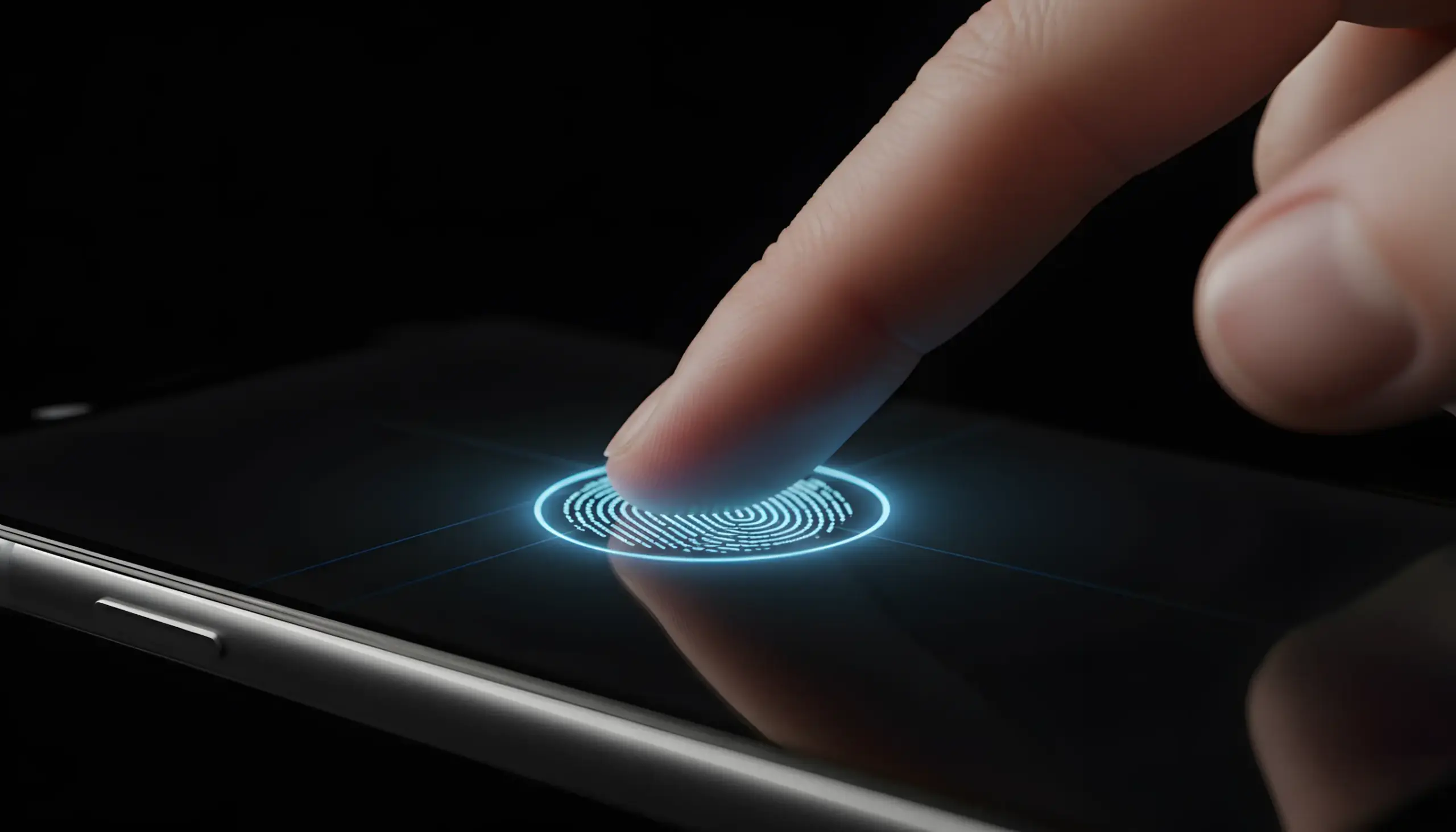 Dedo tocando sensor de huella dactilar en smartphone Android