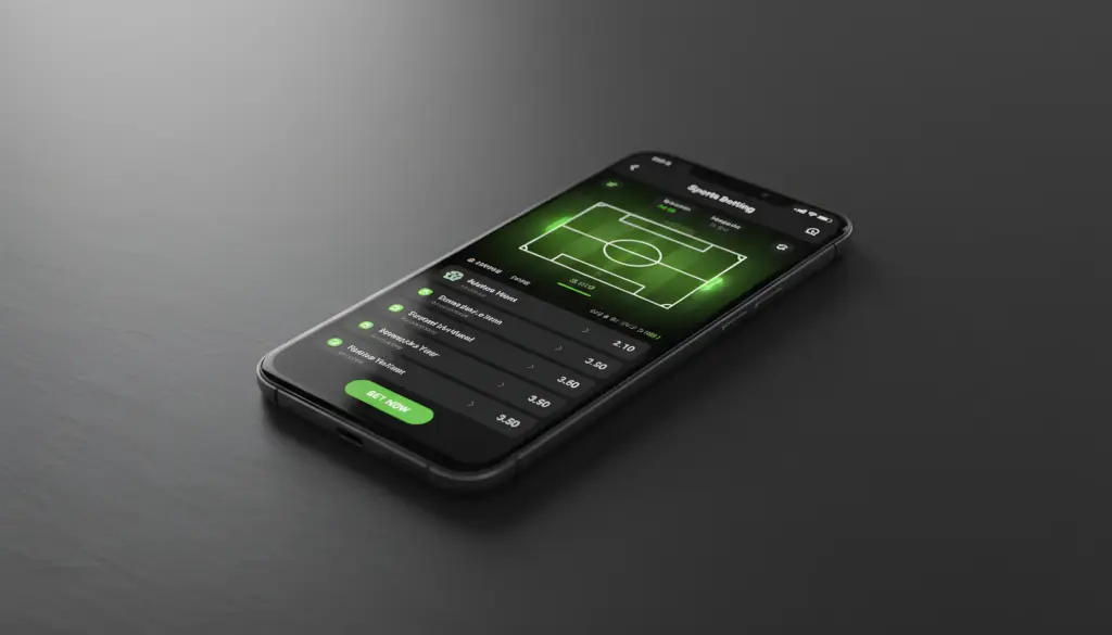 Smartphone Android mostrando aplicación de apuestas deportivas con interfaz verde