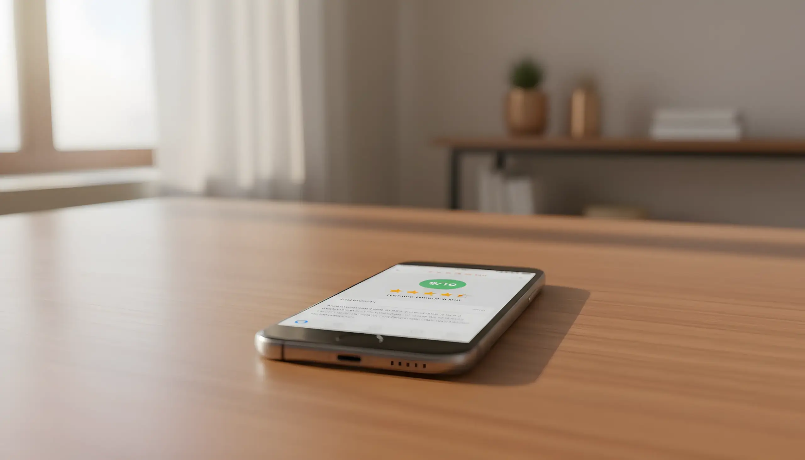 Smartphone mostrando valoración positiva de aplicación móvil