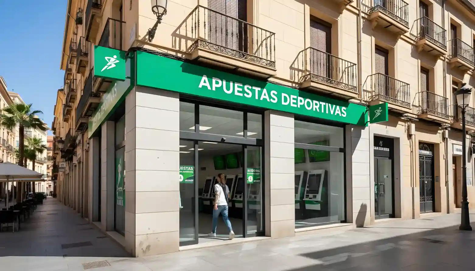Fachada de local de apuestas con persona entrando
