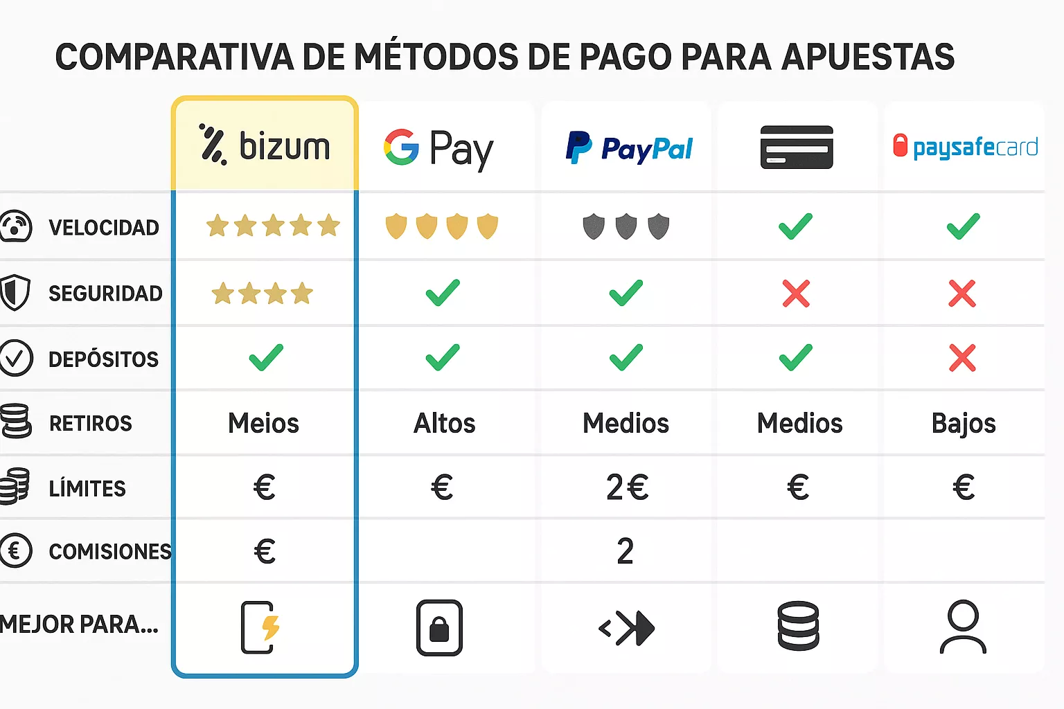 Comparativa completa de métodos de pago: Bizum, Google Pay, PayPal, tarjetas y Paysafecard