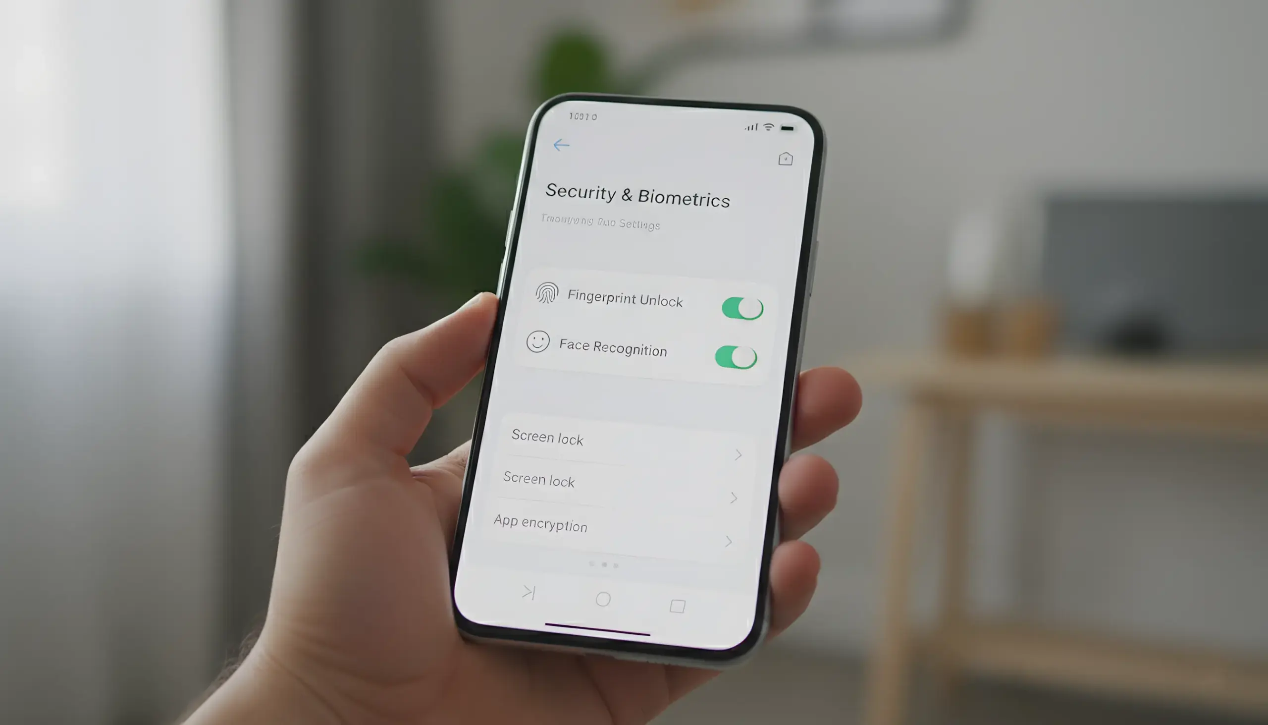 Pantalla de configuración de seguridad en aplicación móvil