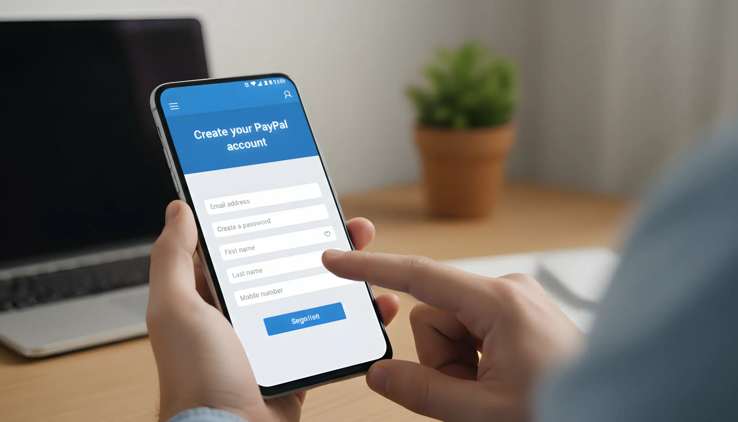 Proceso de configuración de cuenta PayPal en smartphone Android