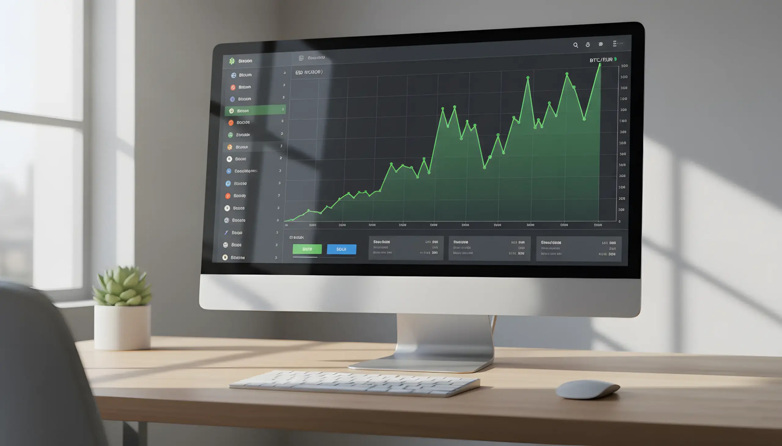 Pantalla de exchange mostrando conversión de Bitcoin a euros con gráfico de precio
