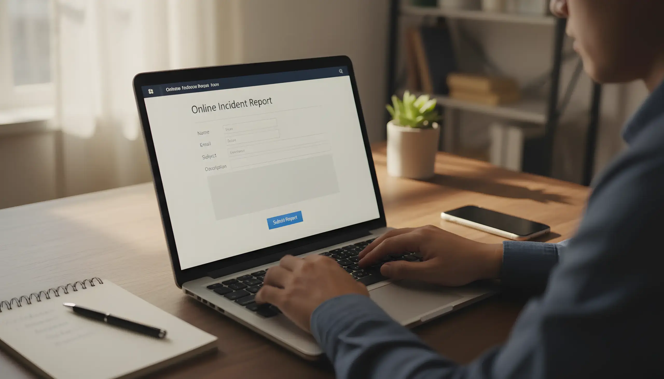Persona utilizando ordenador portátil para presentar una denuncia online
