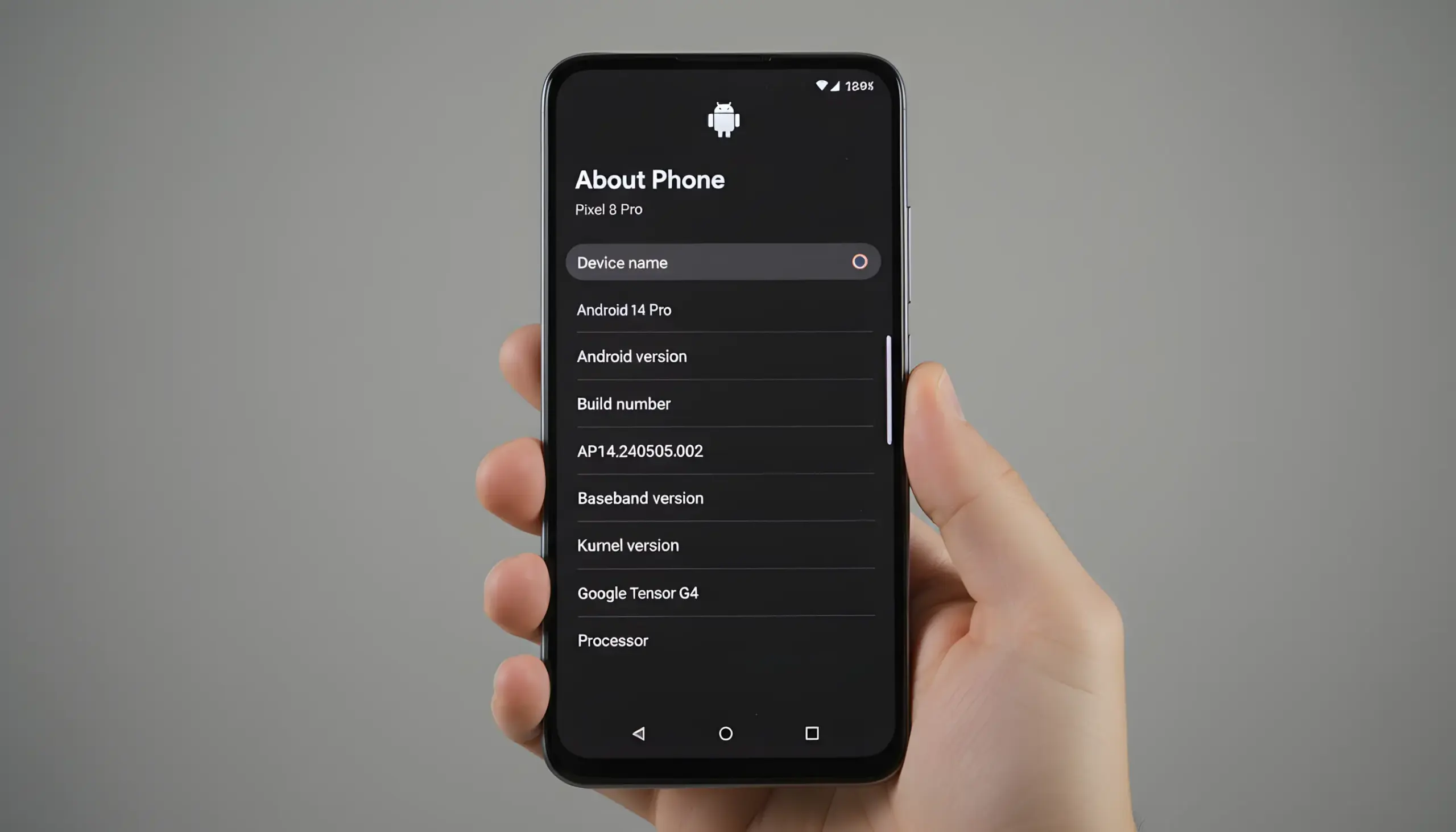 Pantalla de ajustes de smartphone mostrando información del sistema