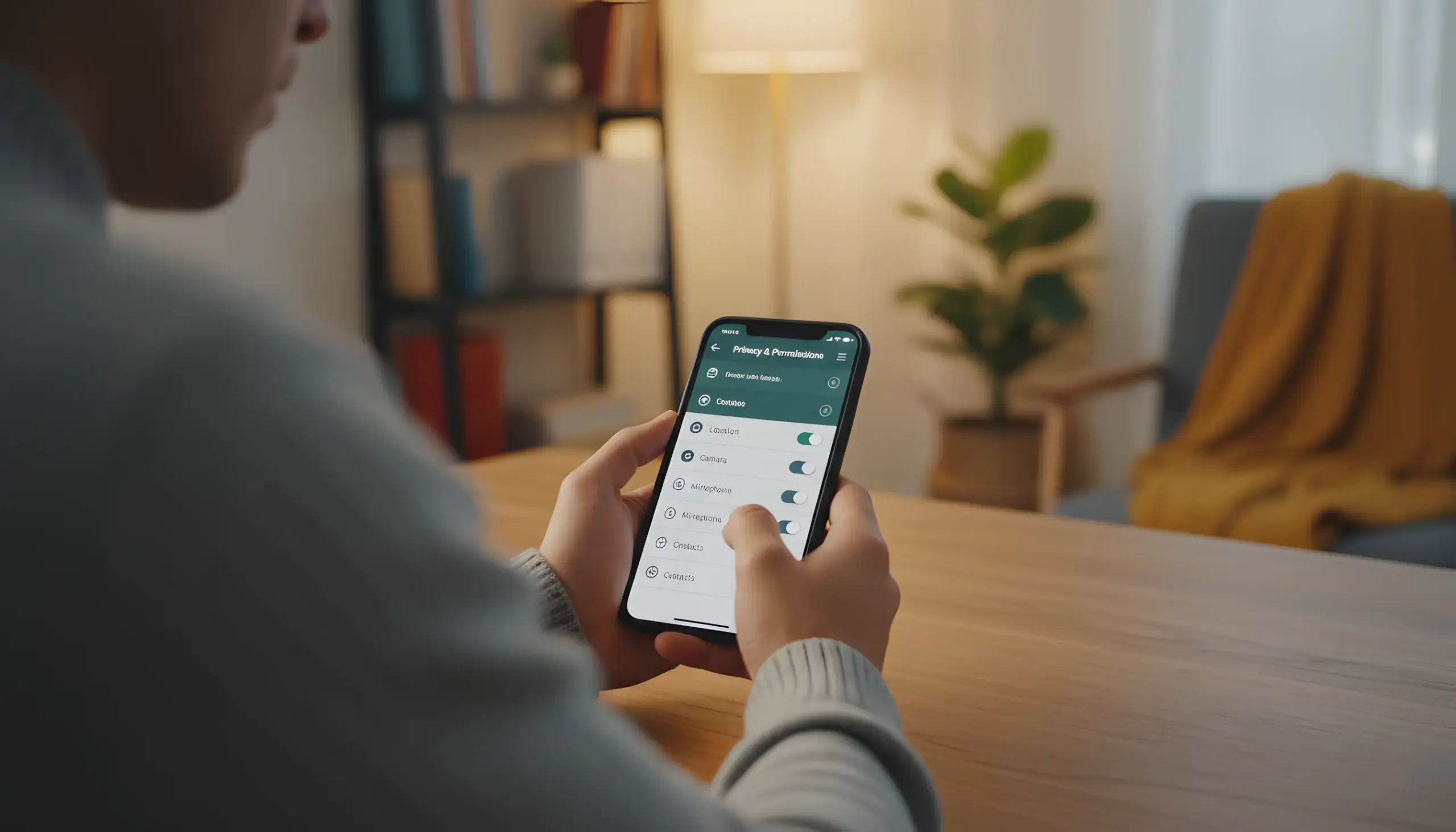 Persona revisando ajustes de privacidad en su smartphone Android
