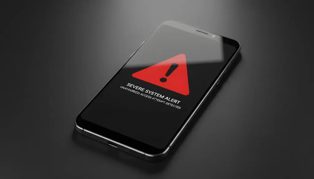 Smartphone Android con símbolo de advertencia en pantalla
