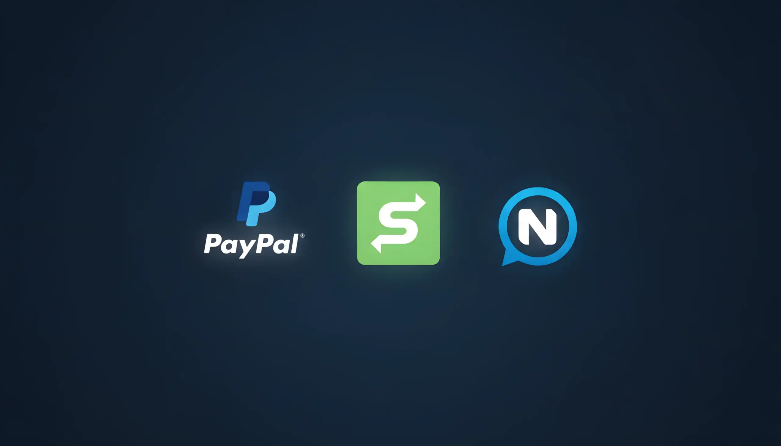 Iconos de métodos de pago electrónicos PayPal, Skrill y Neteller sobre fondo azul profesional