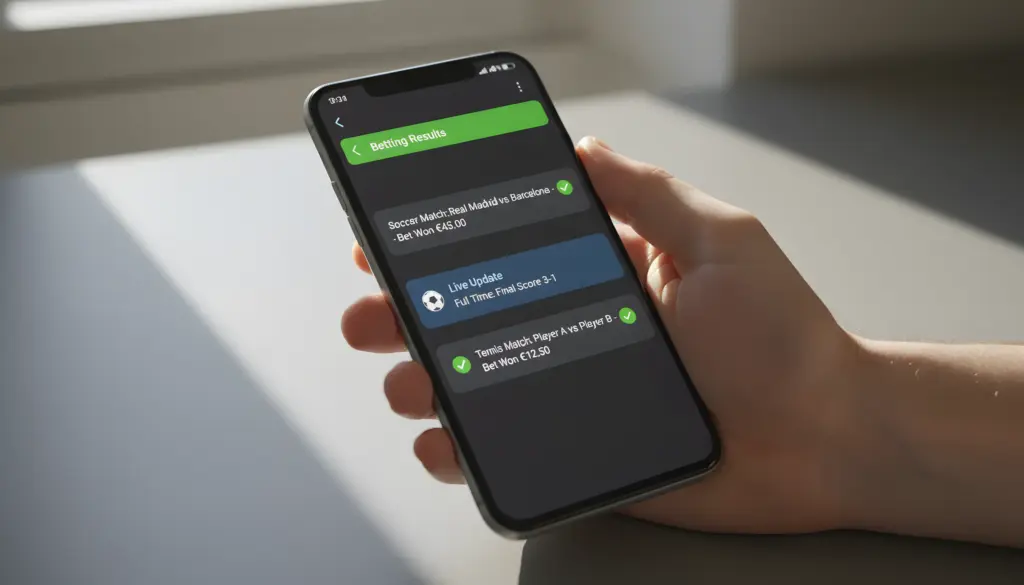 Smartphone Android mostrando panel de notificaciones con alertas de apuestas deportivas
