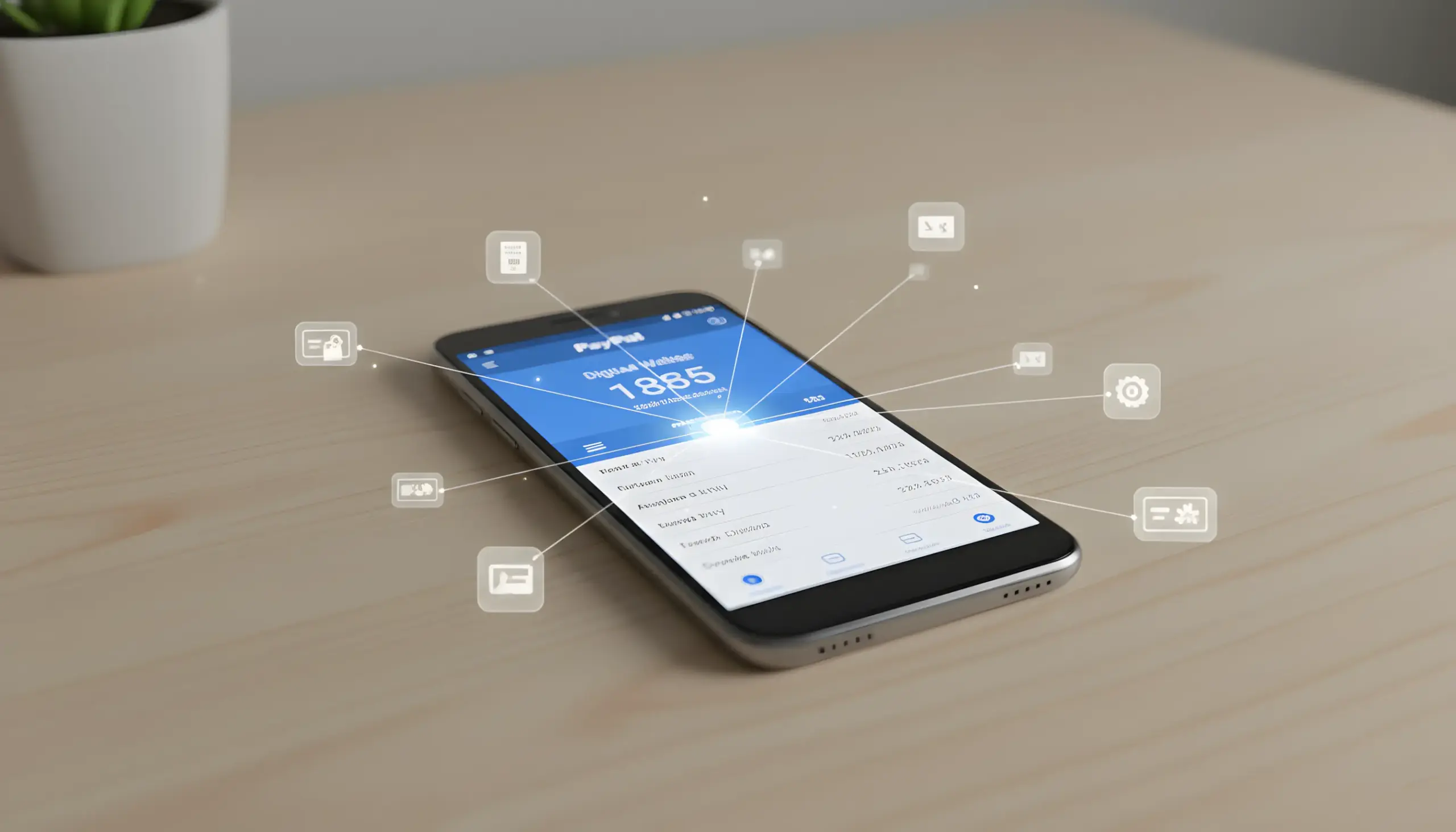 Smartphone mostrando PayPal como hub central conectando varias apps de apuestas