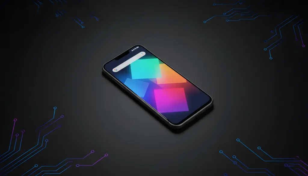 Smartphone Android moderno sobre superficie tecnológica