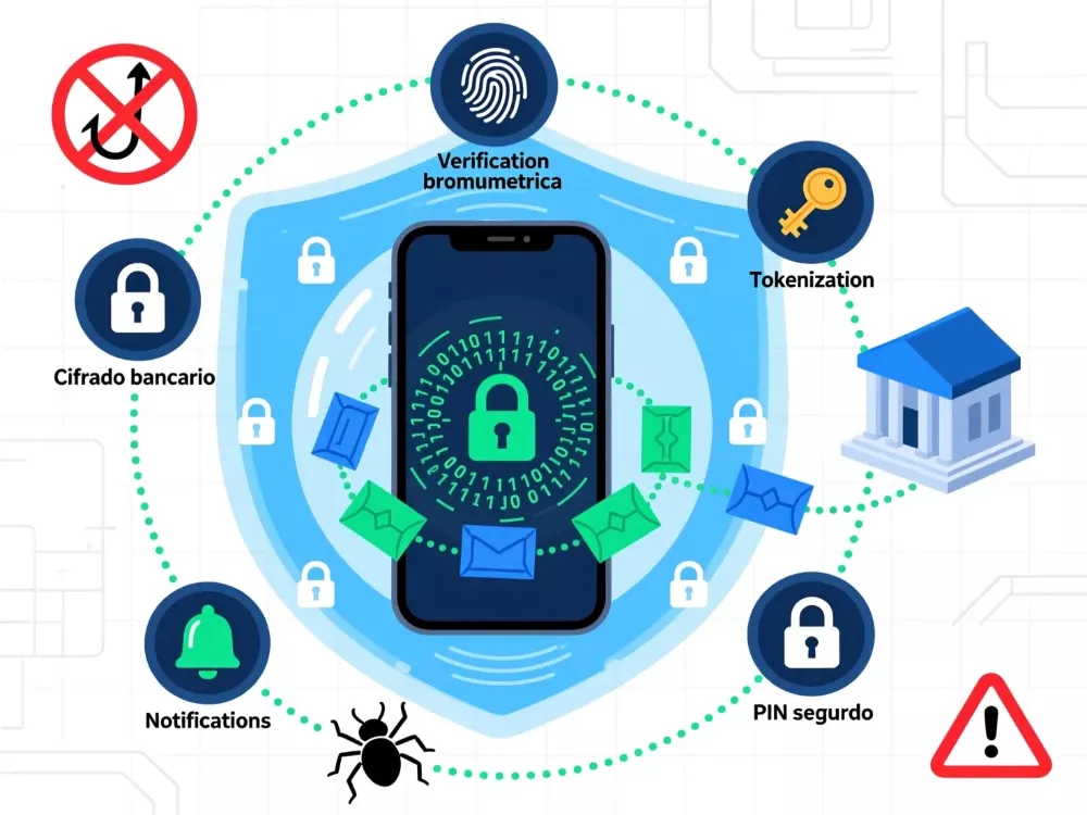 Seguridad en pagos móviles: verificación biométrica, tokenización, cifrado y protección bancaria