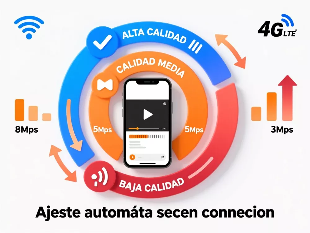 Diagrama explicativo del streaming adaptativo que ajusta calidad según velocidad de conexión a internet