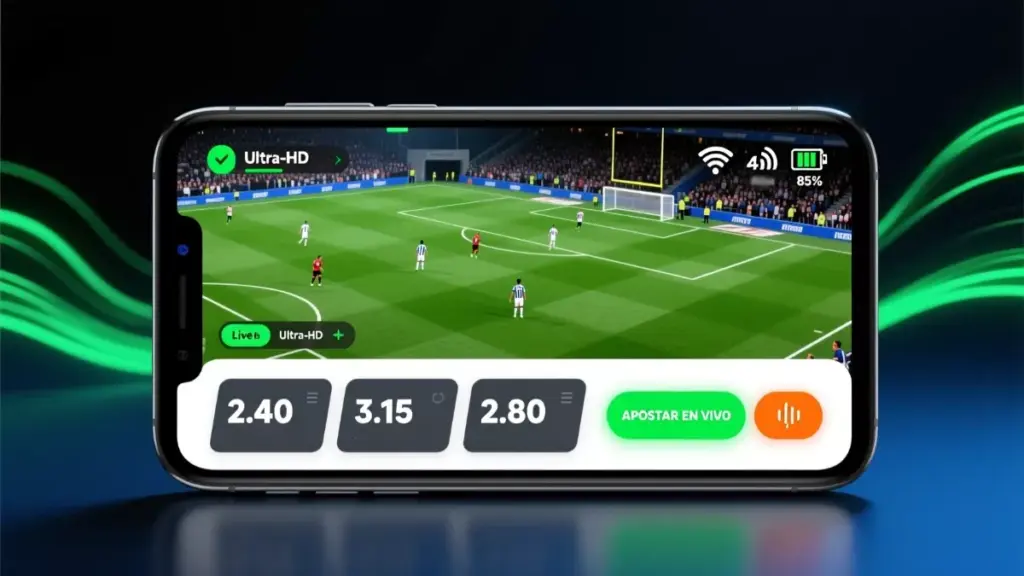 Apuestas en vivo con streaming de fútbol en dispositivo Android mostrando cuotas en tiempo real